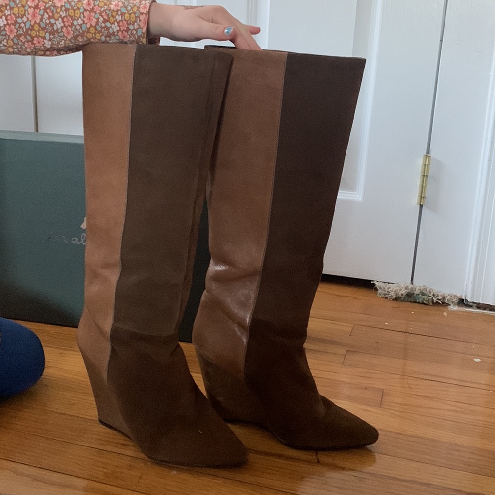 7 for all mankind brown wedge boots